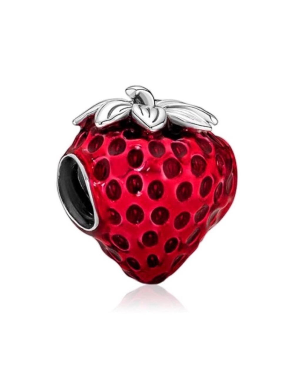 Red Strawberry Enamel Charm Bead for Sterling silver Bracelet